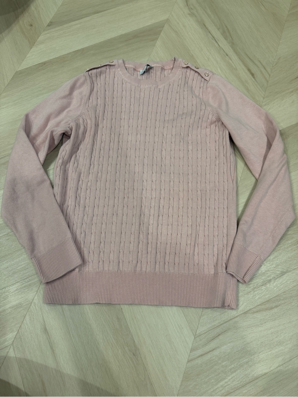 100% cotton Kim Rogers Blush Pink Cable-Knit Crewneck Sweater